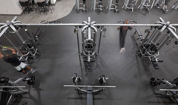 strength training aerial view of brick bodies gym