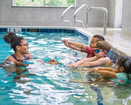 children attending swimming lessons at Brick Bodies gym